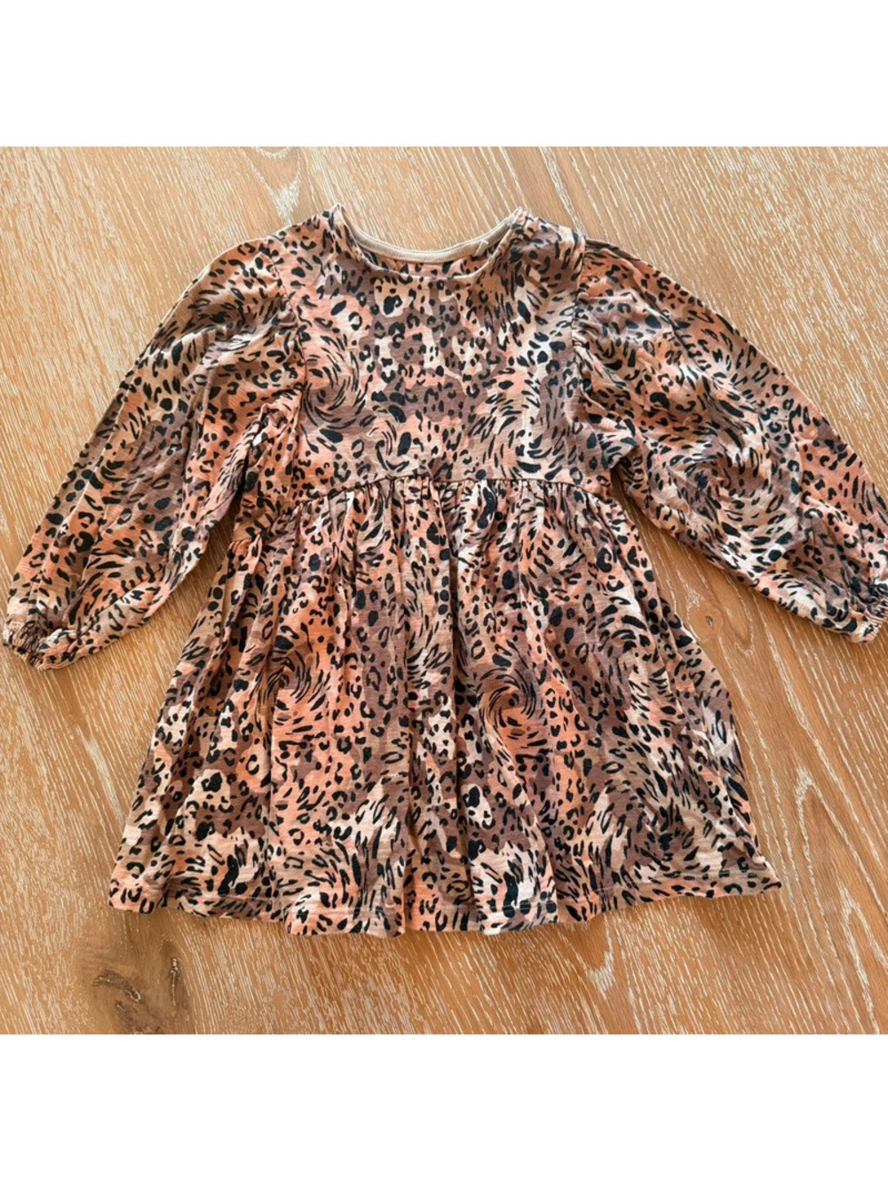 NEXT Girls 5Y 110cm Animal Leopard Tiger Print Cotton Long Sleeve Dress
